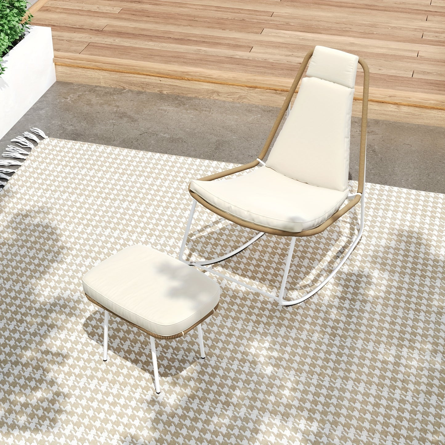 Set 2x Vrijstaande Leisure‑Stoelen met Voetenbank – Handgeweven Touw (Rope) Design, Belastbaarheid 160 kg – Ideaal voor Balkon, Woonkamer of Thuis/Office Lounge