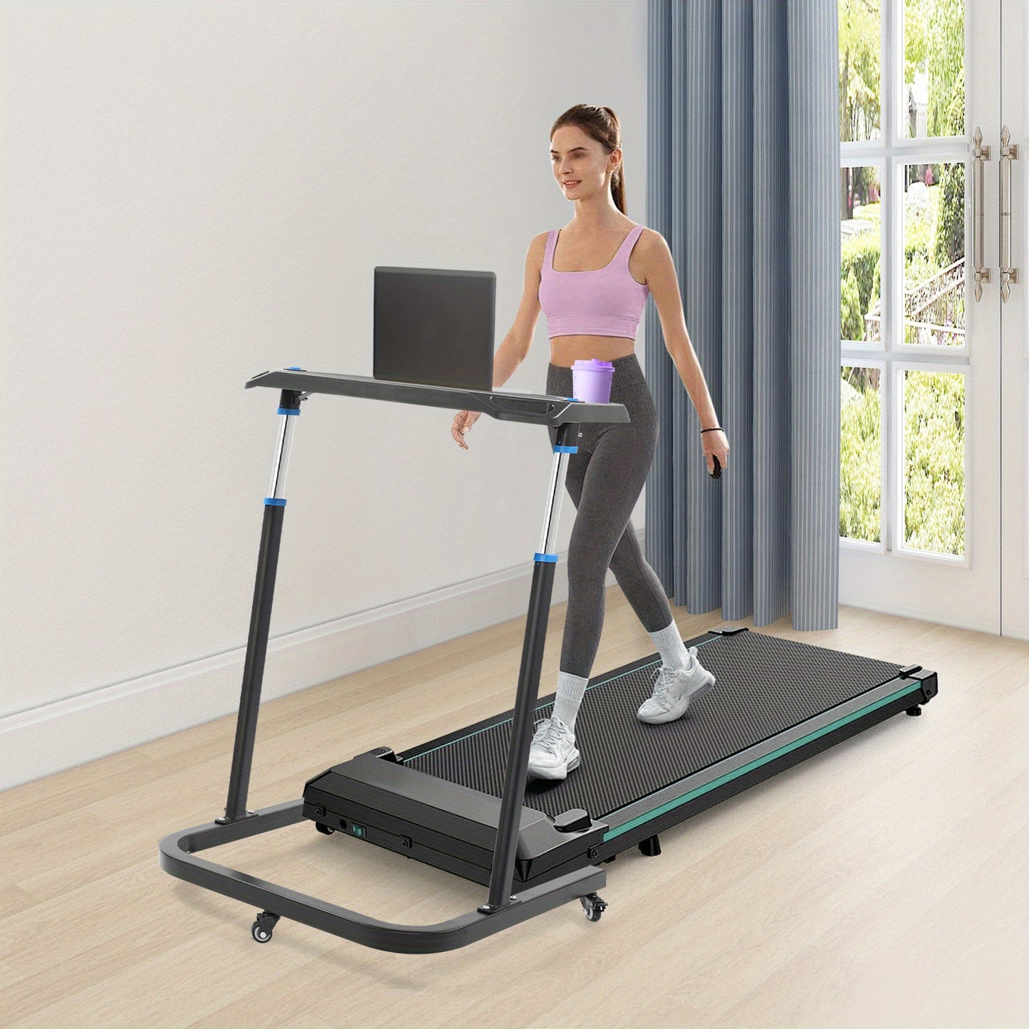 Fietstrainer Bureau – Verstelbaar Fietsbureau – Indoor Bike Desk – Hometrainer Tafel – Workout Bureau – RVS Stalen Frame – Verstelbare Hoogte en Lockbare Wielen – Antislip Oppervlak – Compact en Mobiel – Zwart
