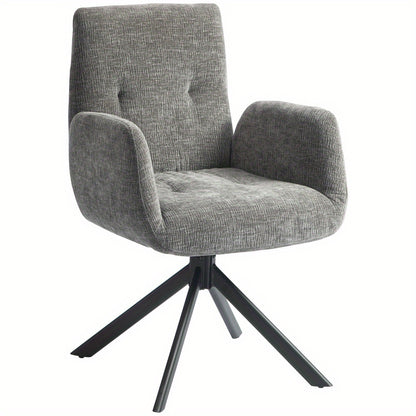 Draaifauteuil – Fauteuil – Loungestoel – Draaistoel – Stoel – 360° Draaibaar – Stalen Poten Met Verstelbare Voeten – Wol-Linnen Stof Donkergrijs