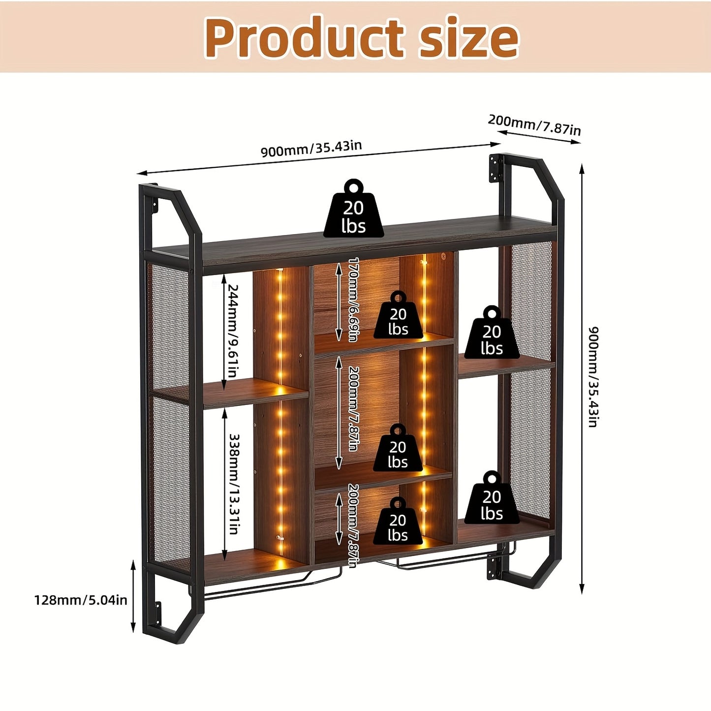Wijnrek Wand – Wandwijnrek – Wijnrek Met Glazenhouder – Wandrek Voor Wijnflessen – Wandrek Met Verstelbare Planken – Zwart Metaal En MDF – Compact 90x90 cm – Robuust En Stabiel