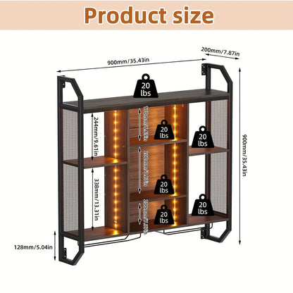 Wijnrek Wand – Wandwijnrek – Wijnrek Met Glazenhouder – Wandrek Voor Wijnflessen – Wandrek Met Verstelbare Planken – Zwart Metaal En MDF – Compact 90x90 cm – Robuust En Stabiel