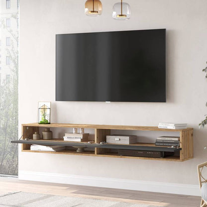 TV-Meubel – Tv-Kast – Lowboard – Wandmeubel – Hangend Meubel – Rustieke Eikenlook – 140x31,5 cm – Wandmontage Met 2 Opbergruimtes