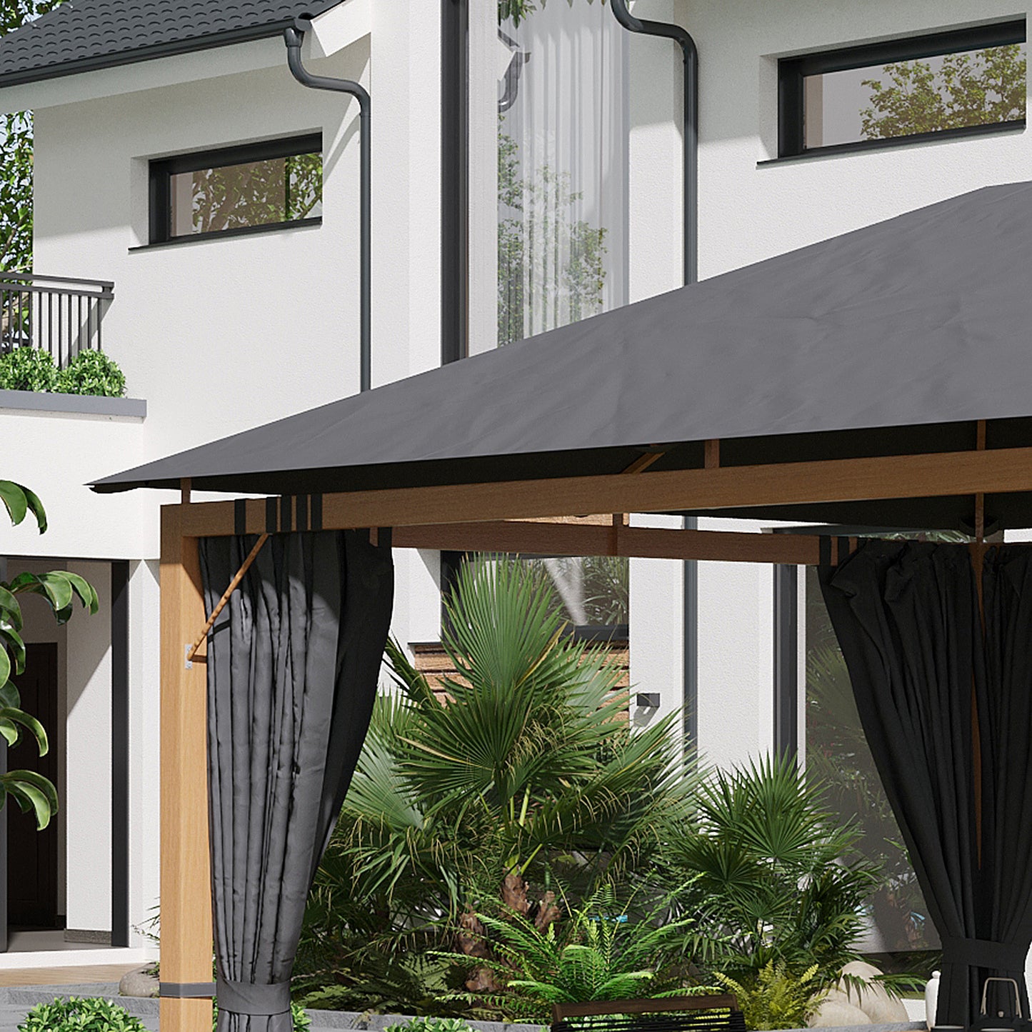 Tuinprieel – Tuinkamer – Overkapping – Pergola – Tuinpaviljoen – Aluminium Frame – Polyester Dak met UV Bescherming – Donkergrijs