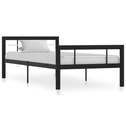 Contemporary Metal Bed Frame with Transparent Headboard - 90x200cm, Black & White Minimalist Design, Sturdy Metal Frame, Easy Assembly, No Electricity Needed, Perfect for Modern Bedroom Decor, Bedroom Furniture, Minimalist Be