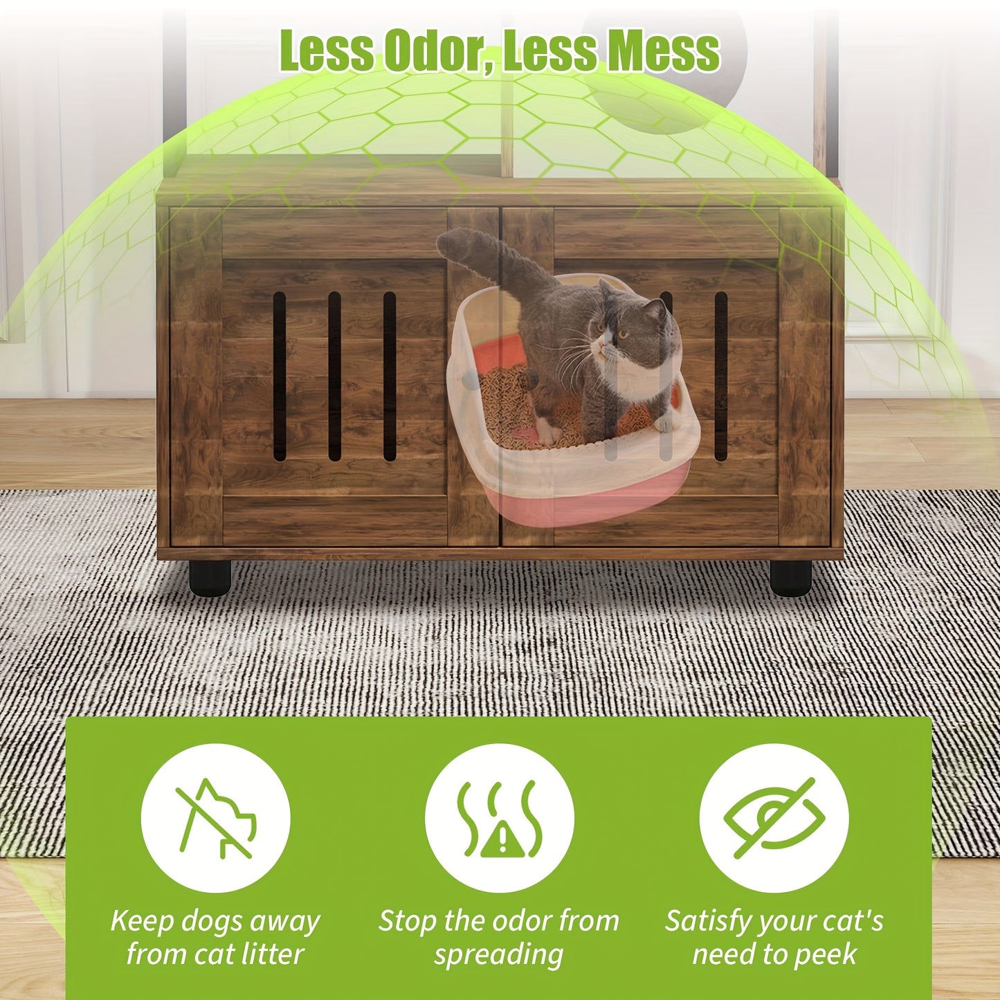 Kattenmeubel – Kattenbakmeubel – Kattenhuis – Kattencondo – Kattenkast – Massief Hout & Metaal – Verborgen Kattenbak & Opbergruimte – Bruin Retro