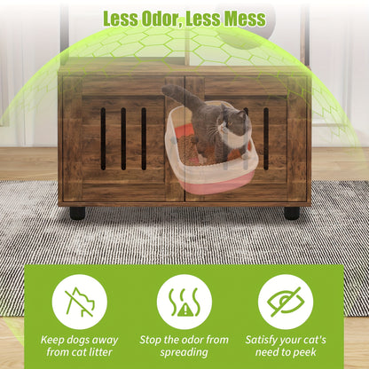 Kattenmeubel – Kattenbakmeubel – Kattenhuis – Kattencondo – Kattenkast – Massief Hout & Metaal – Verborgen Kattenbak & Opbergruimte – Bruin Retro