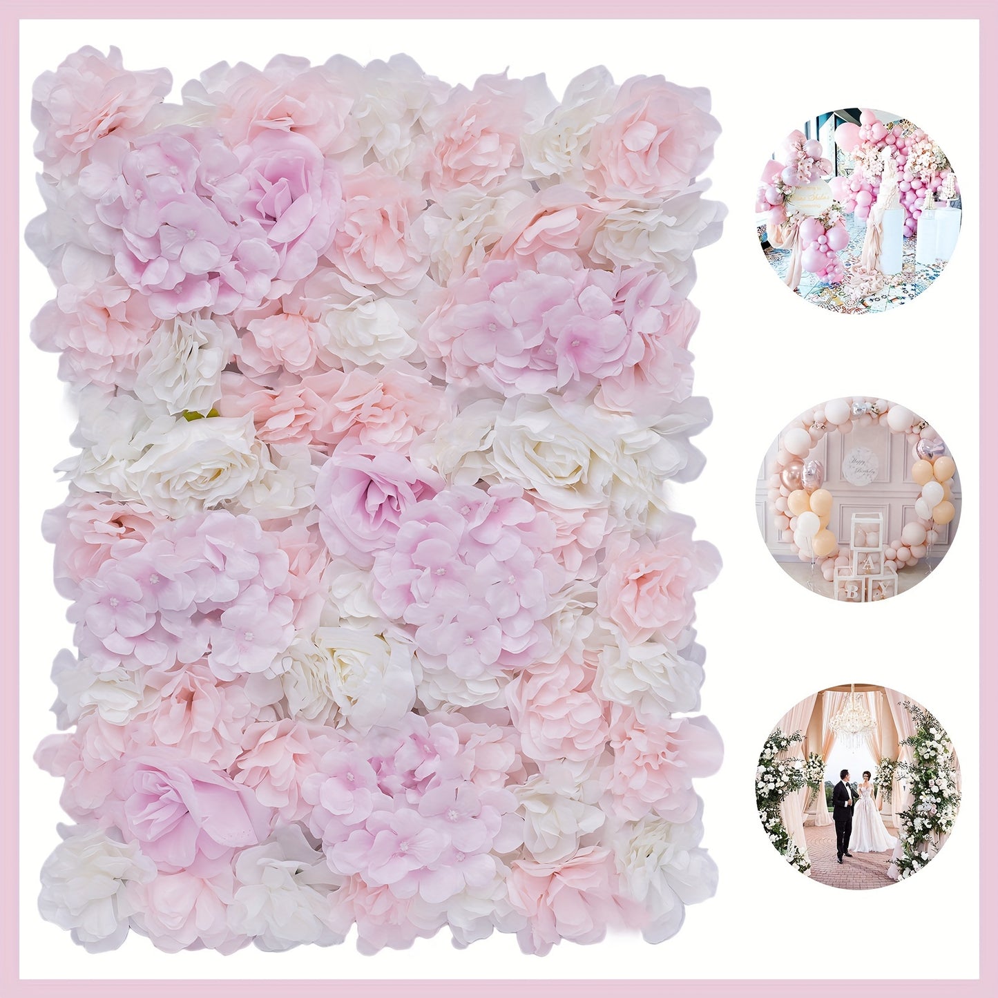 Bloemenmuur – Kunstbloemenwand – Bloemenpaneel – Bloemdecoratie – Fotobackdrop – Set van 12 Panelen – Onderhoudsvriendelijk Lichtroze Stof – Art Deco Design