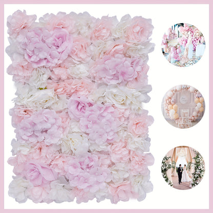 Bloemenmuur – Kunstbloemenwand – Bloemenpaneel – Bloemdecoratie – Fotobackdrop – Set van 12 Panelen – Onderhoudsvriendelijk Lichtroze Stof – Art Deco Design