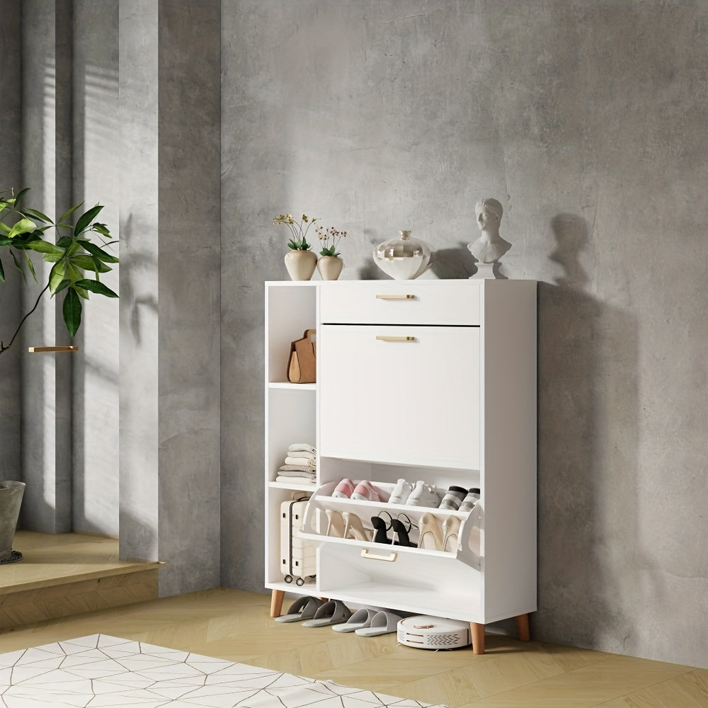Schoenenkastje – Schoenenkast – Schoenenopberger – Schoenenrek – Halmeubel – Smal Design – 15 Paar Schoenen – Hardhouten Spaanplaat – Gouden Handgrepen