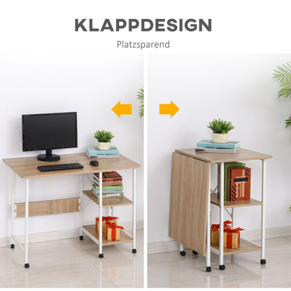 Bureautafel – Schrijftafel – Computerbureau – Inklapbaar Bureau – Mobiel Bureau Op Wieltjes – MDF Natuurlijk – Werkblad 107 x 55 cm