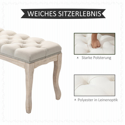 Gestoffeerde Bank – Schoenenbank – Zitbank – Opbergbank – Voetenbank – Linnen Bekleding – Houten Frame – 110 x 40 x 48 cm – Beige