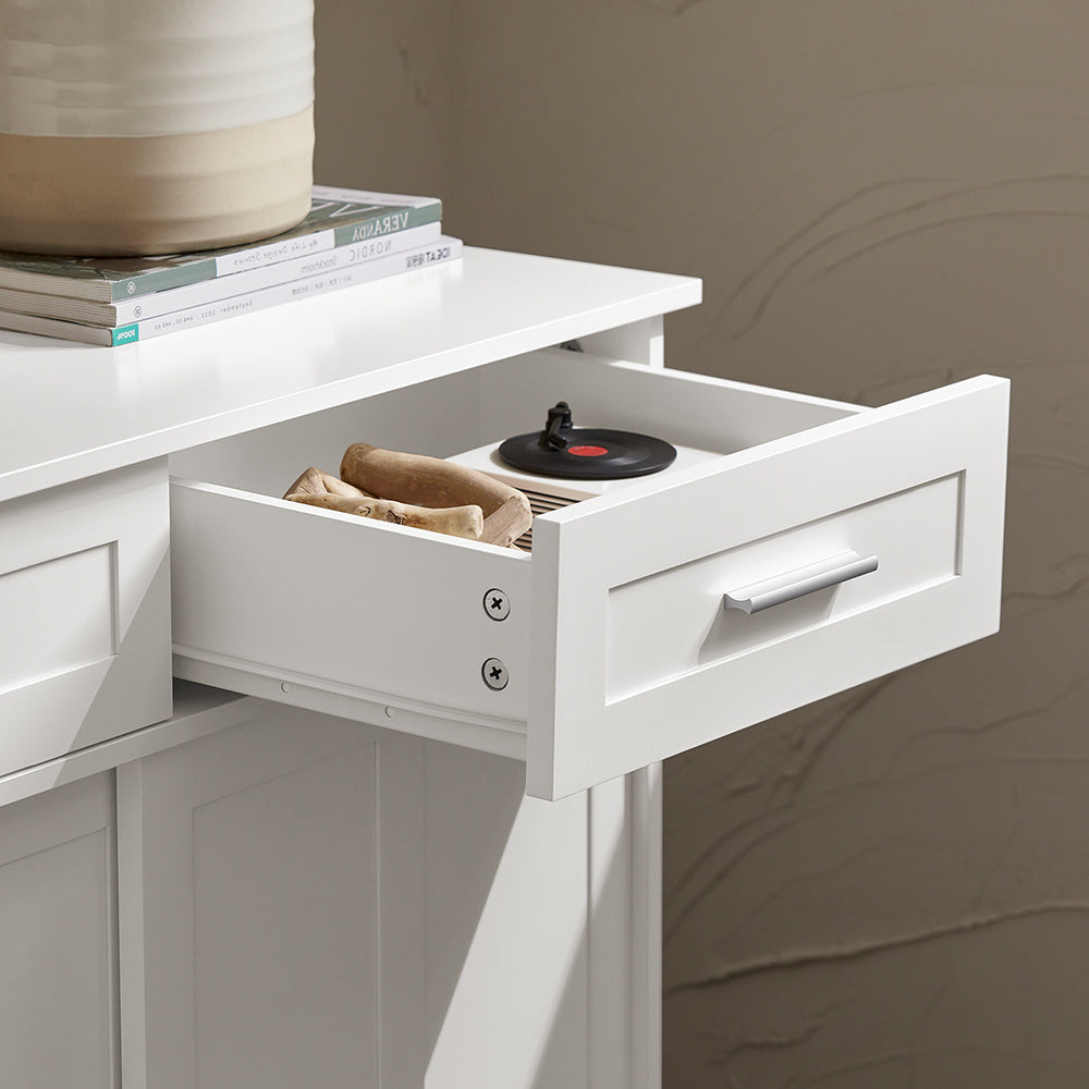 Dressoir – Buffetkast – Opbergkast – Keukenkast – Woonkamerkast – Schuifdeuren – Wit – 80x40x85 cm – Hoogwaardig Houtvezelplaat