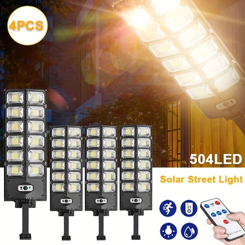 Zonne-energie Straatlampen – Solar Tuinlampen – Buitenverlichting – Bewegingssensor Lampen – LED Solar Lampen – 4 Stuks Set – 504 LED’s – Afstandsbediening Met 3 Lichtstanden