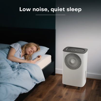 Luchtontvochtiger – Ontvochtiger – Vochtvreter – Dehumidifier – Luchtontvochtiger voor Huis – 12,5L per Dag – Slimme Automatische Vochtigheidsregeling – Continu Afvoer Met Wieltjes – Wit