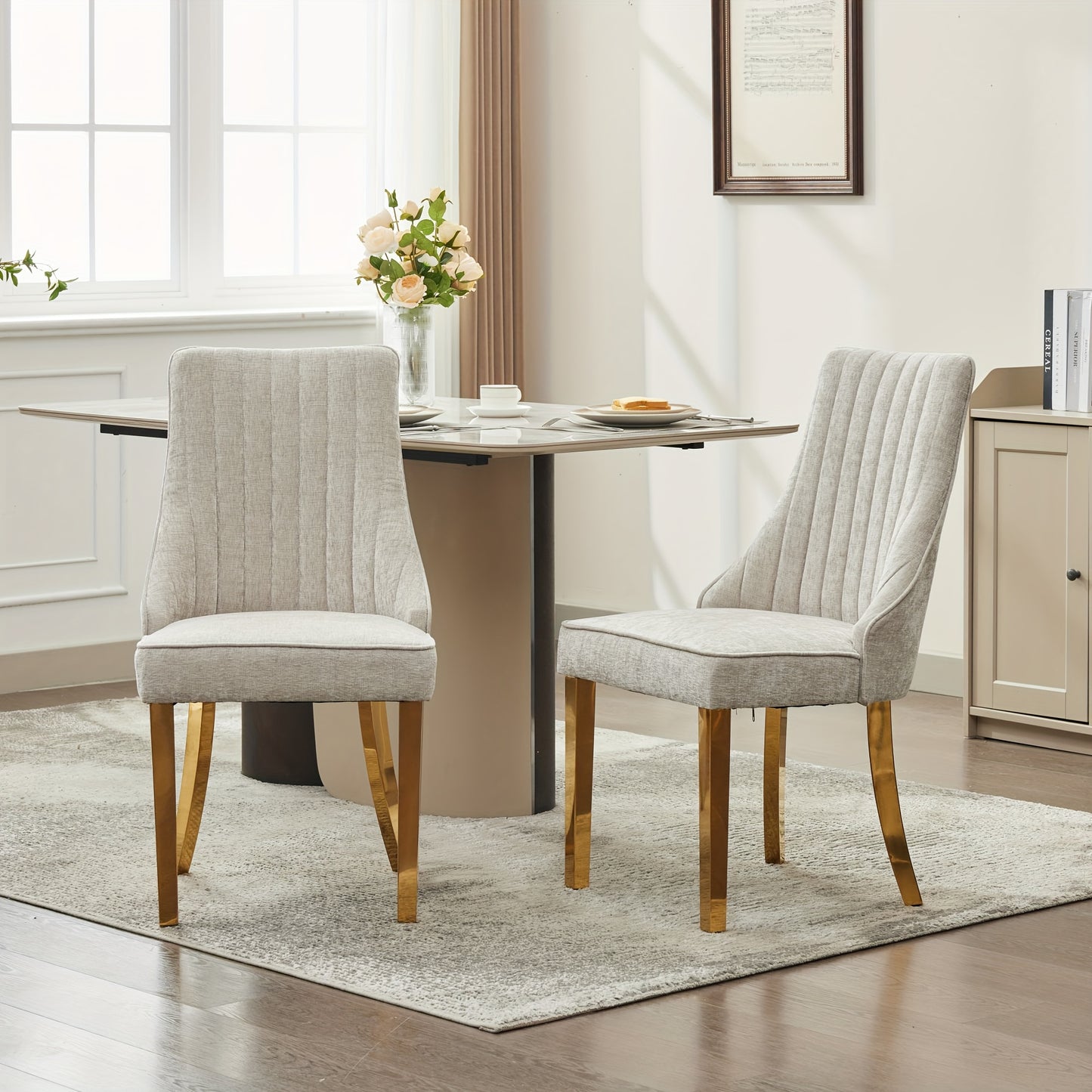Eetkamerstoelen – Stoelen – Dining Chairs – Tuinstoelen – Keukenstoelen – Beige Met Gouden Poten – Zacht Gevoerd Zitvlak – Stevig Roestvrij Stalen Frame