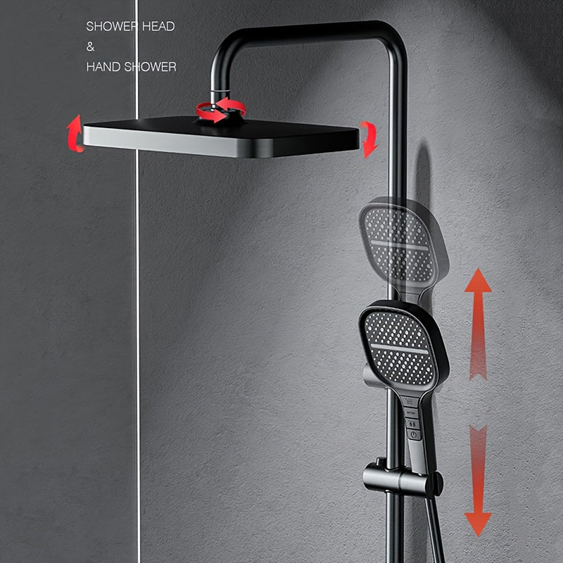 Douchekop – Handdouche – Regendouche – Digitale Douche – Doucheset – 5 Waterstraalstanden – Hydroelectrische Stroomvoorziening – Koper – Ambient Verlichting – Groot Display – Donkergrijs