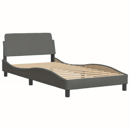 Bed frame without mattress dark grey 100x200 cm fabric with Slat Support Platform Bed Frame Suitable for Mattress Size 100 x 200 cm for Bedroom Style D