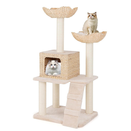 Kattenkrabpaal – Kattenboom – Krabpaal – Kattenhuis – Klimpaal – Beige – 122 cm Hoog – Duurzaam Sisal Krabmateriaal