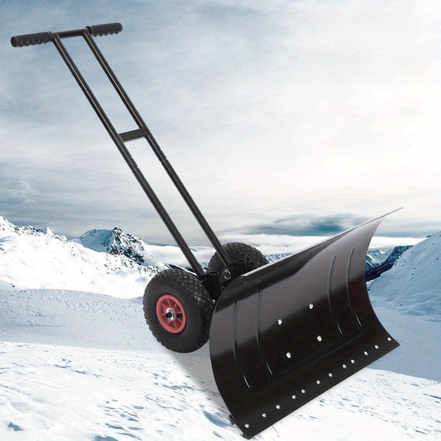 Sneeuwschuiver – Sneeuwschop – Sneeuwruimer – Sneeuwduwer – Sneeuwpusher – 74x42 cm Extra Brede Ploeg – Verstelbaar Handvat Met Grote All-Terrain Wielen