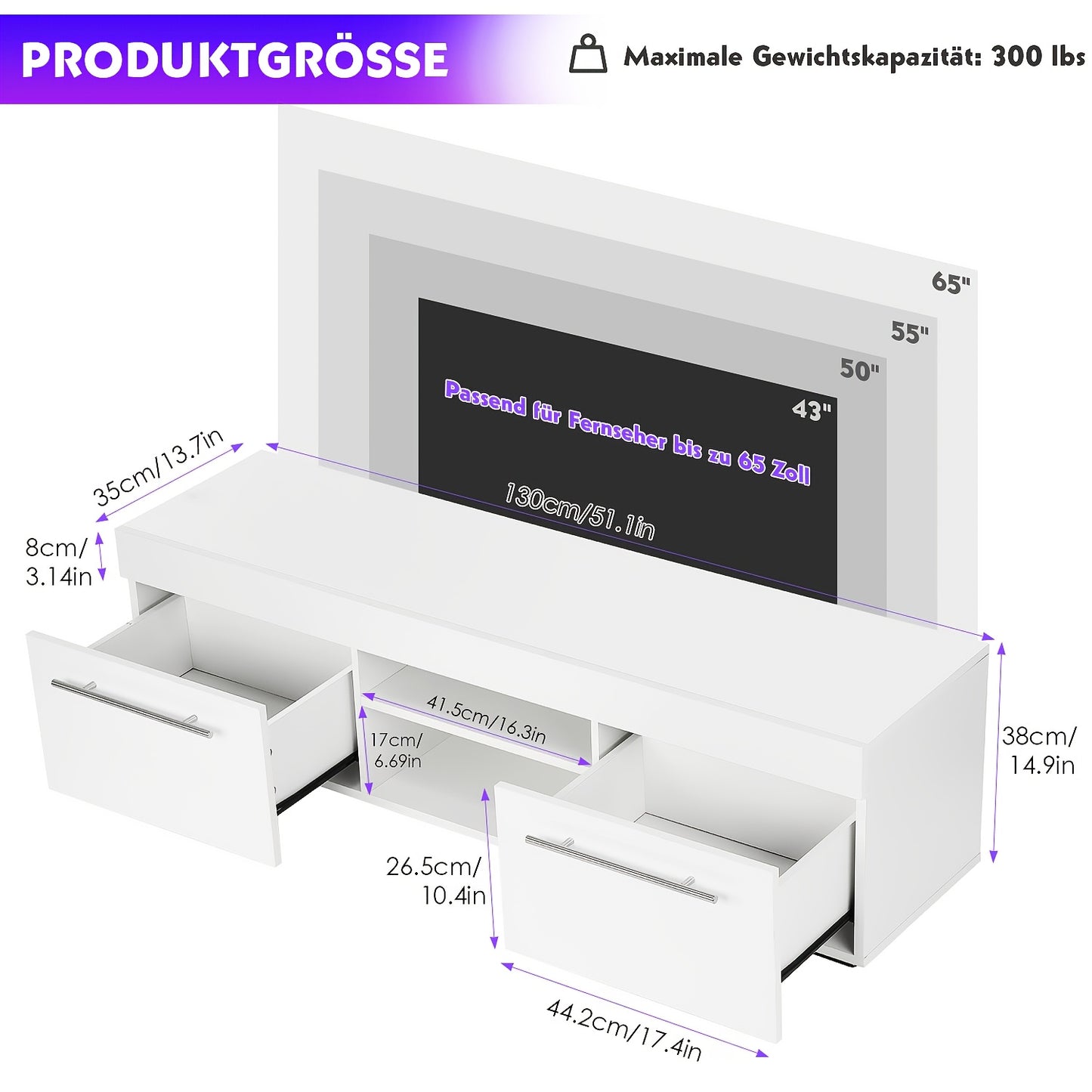 TV-kast – Tv-meubel – Mediameubel – Tv-dressoir – Entertainmentmeubel – Modern Wit Hoogglans – LED Sfeerverlichting – Ruime Opbergruimte – 130 cm – USB-aansluiting