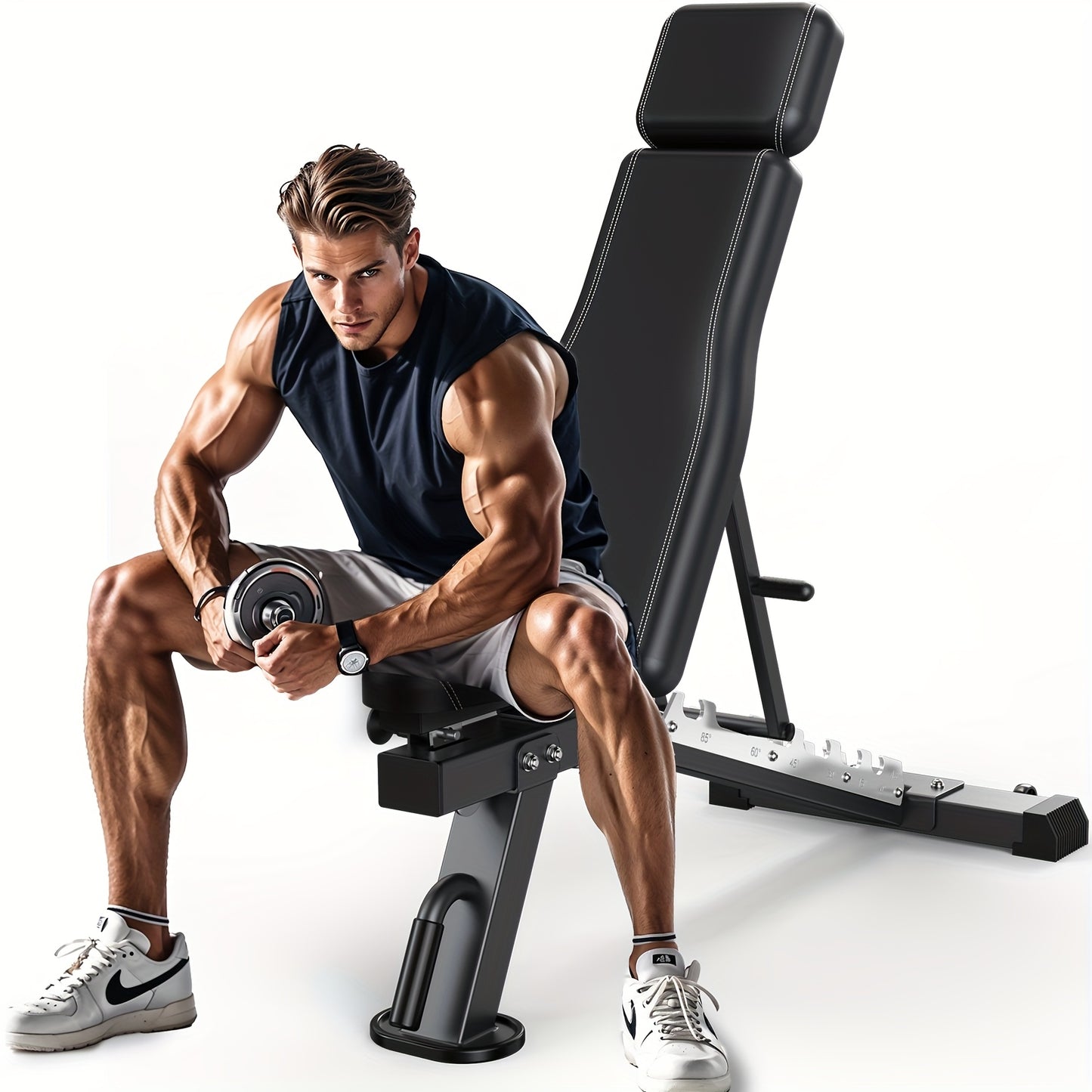 Fitnessbank – Trainingsbank – Krachtbank – Verstelbare Bank – Workoutbank – 7 Rugleuningstanden – Stevig Stalen Frame – Zwart