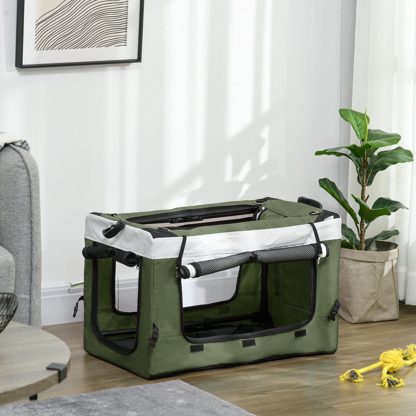 Hondenbuggy – Dierenwagen – Wandelwagen – Huisdierenwagen – Pet Stroller – Opvouwbaar – Afneembare Mand – Stevig Stalen Frame – Max. 15 kg – Donkergroen/Zwart