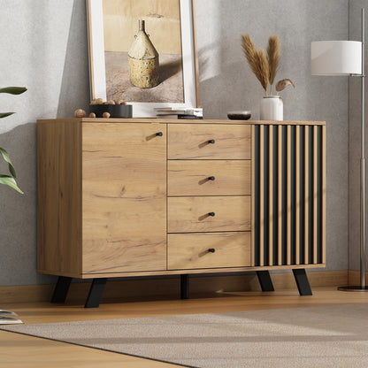 Dressoir – Sideboard – Ladekast – Opbergkast – Commode – Modern Wit – 4 Laden & 2 Deuren – 120x38x75 cm – Zwarte Poten