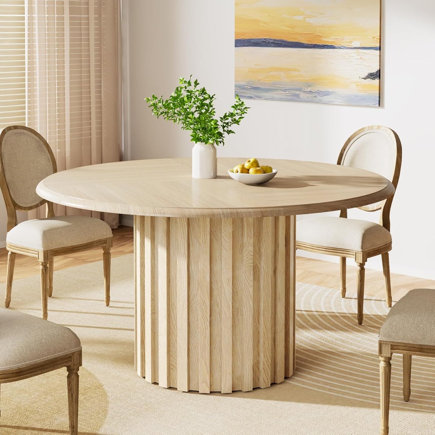 Ronde Eettafel – Eettafel Klein – Keukentafel – Tafel Rond – Eettafel 4 Personen – Natuurlijke Houtnerf – Compact 120 cm – Stevige Metalen Voet – Makkelijk Montaget