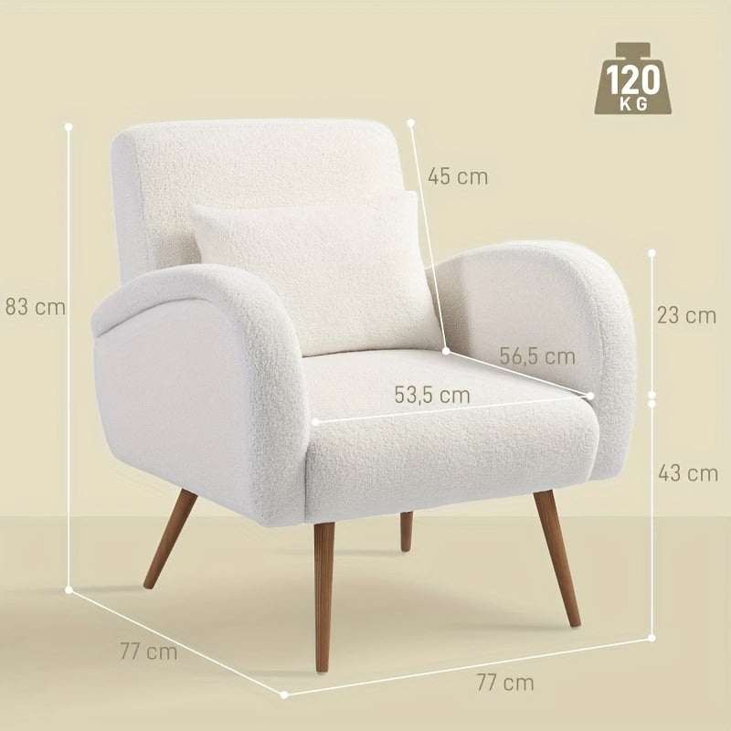 Living Room Armchair, Recliner, Fleece Cover, Armchair with Lumbar Cushion, Reading Armchair, Upholstered Seat for Living Room And Bedroom, Modern Armchair with High Backrest, Balcony, Fabric And Wooden Slats, Load Capacity U