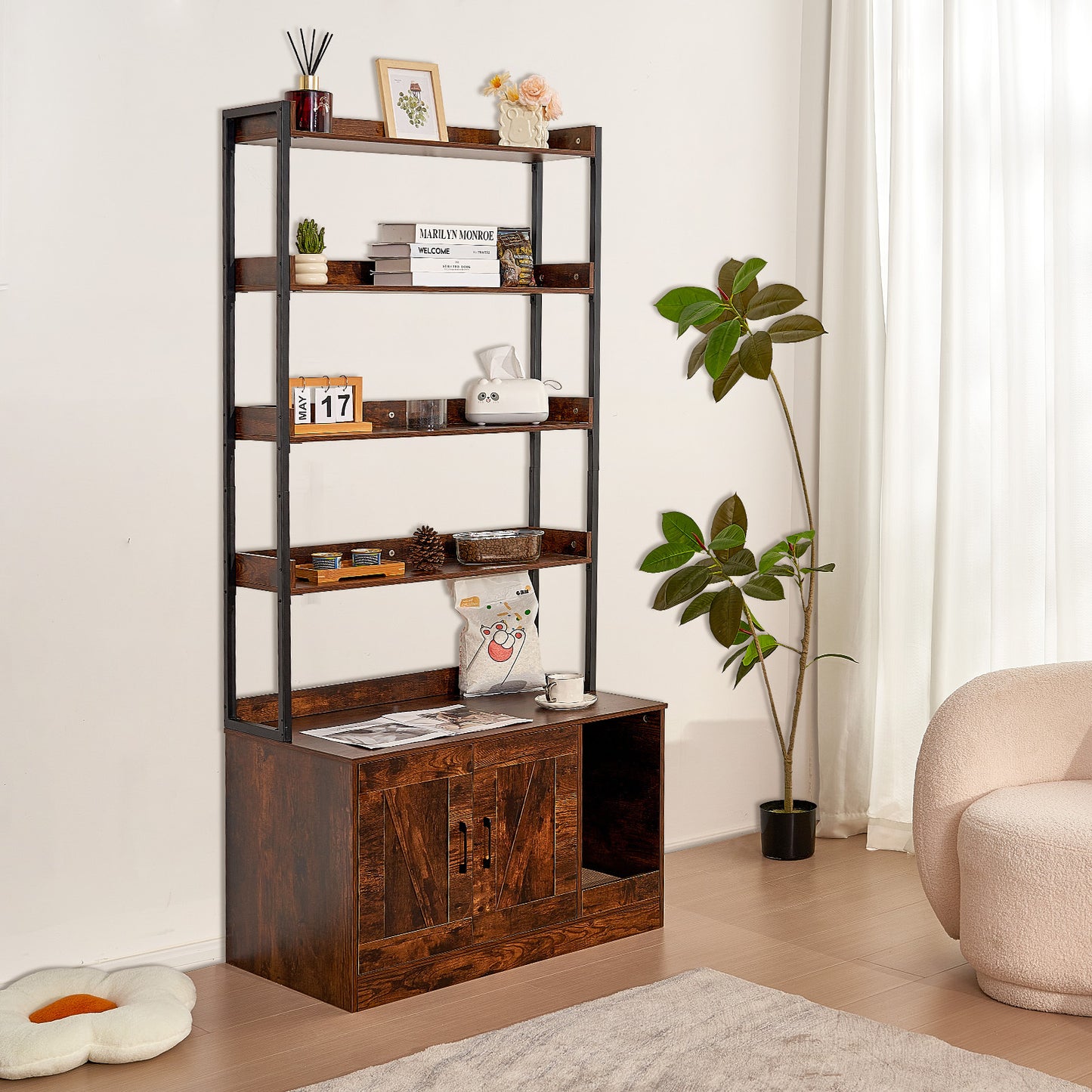 Kattenbak Kast – Kattenbak Meubel – Kattenbak Oplossing – Kattenbak Verstopper – Kattenbak Kabinet – Houten Kast Met Opbergruimte – Ventilatie En Krabmateriaal – Draagvermogen 68 Kg