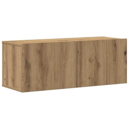 Tv-meubel – TV-kast – Entertainmentmeubel – Media-meubel – Wandmeubel – Handgemaakt Eikenhout – 4-delige Wandgemonteerde Set