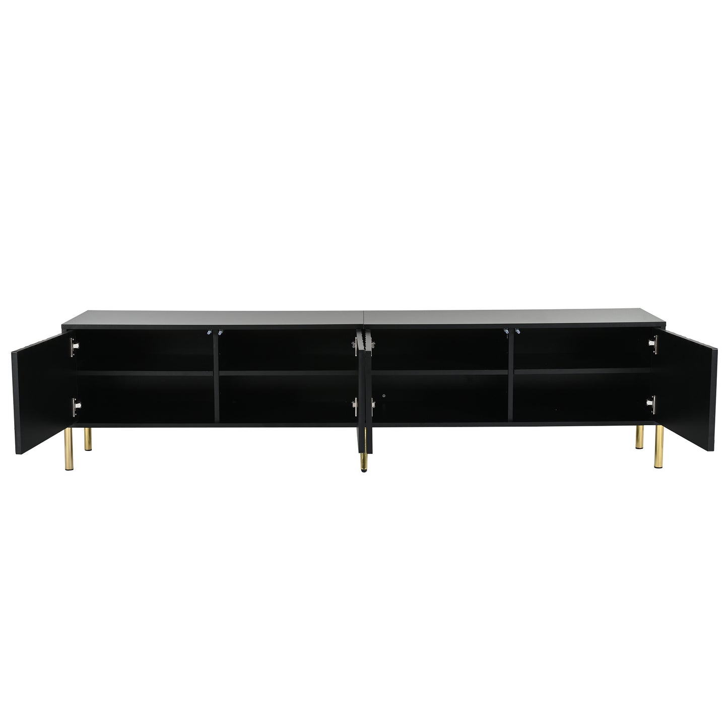 TV Lowboard – TV Meubel – TV Kast – TV Cabinet – Media Meubel – Modern Mat Zwart – 190x38x48 cm – Soft-Close Deuren – Goudkleurige Metalen Pootjes