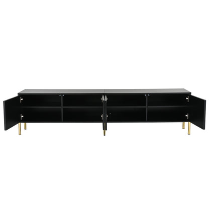 TV Lowboard – TV Meubel – TV Kast – TV Cabinet – Media Meubel – Modern Mat Zwart – 190x38x48 cm – Soft-Close Deuren – Goudkleurige Metalen Pootjes