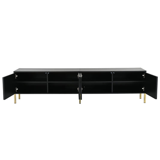 TV Lowboard – TV Meubel – TV Kast – TV Cabinet – Media Meubel – Modern Mat Zwart – 190x38x48 cm – Soft-Close Deuren – Goudkleurige Metalen Pootjes