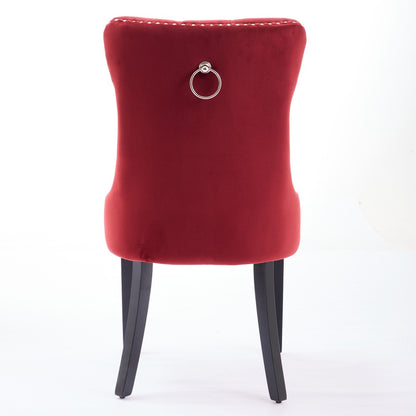 Classic Velvet Dining Chair, High-End Tufted Solid Wood Contemporary Velvet Cushioned Wooden Leg Nail Head Dining Chair, Set of 2, Wine Red Color, Dining Room Table And Chair Set, Dining Chair Set Of, Dining Room Chair, Dinin