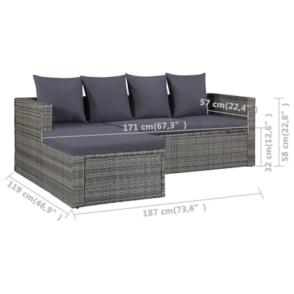 Loungebank – Loungeset – Hoekbank – Bank – Tuinbank – Grijs – 4-delig – Weerbestendig PE-rattan – Verstelbare Hoek