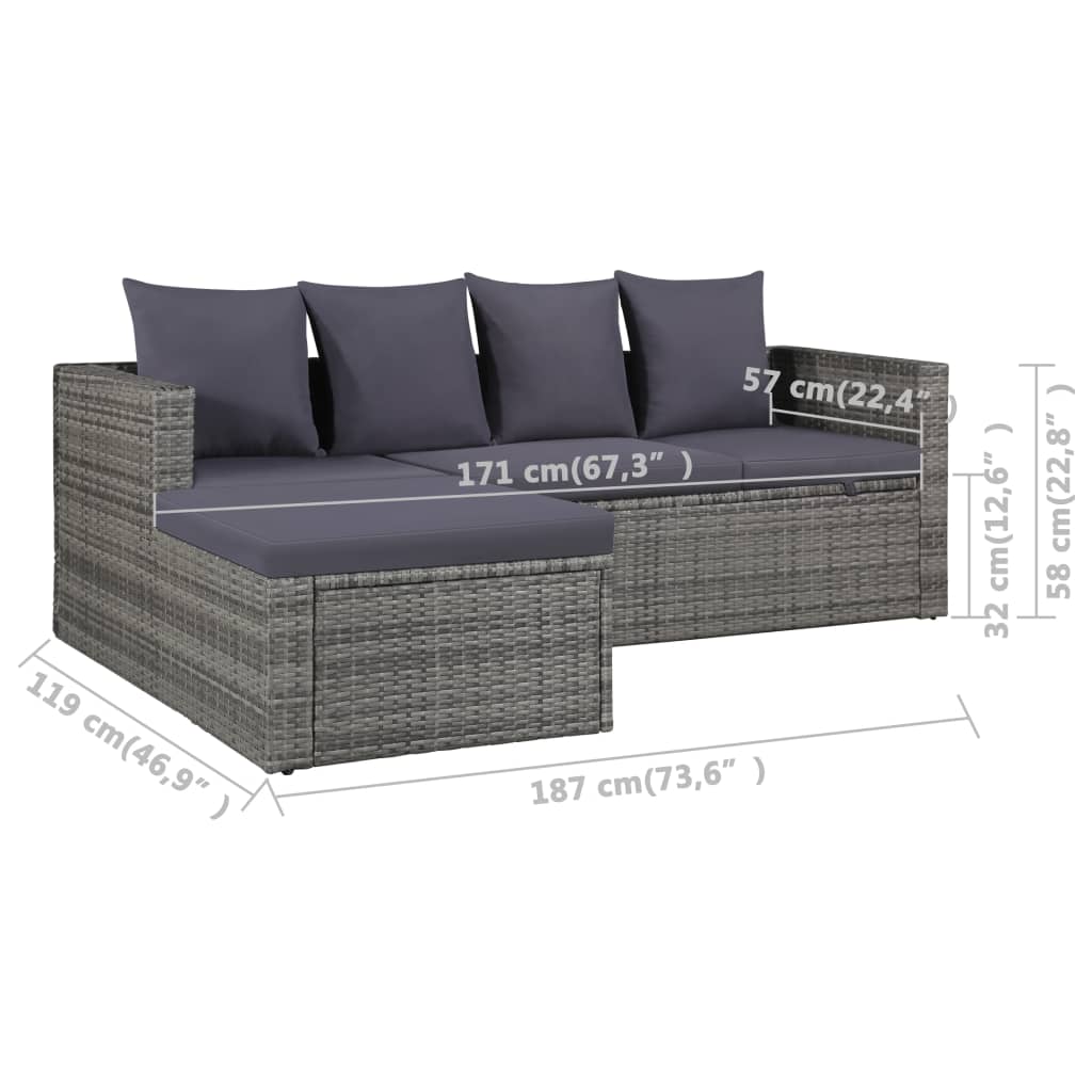 Loungebank – Loungeset – Hoekbank – Terrasbank – Tuinbank – 4-delig – Weerbestendig PE-Rattan – Comfortabele Afneembare Kussens – Zwart