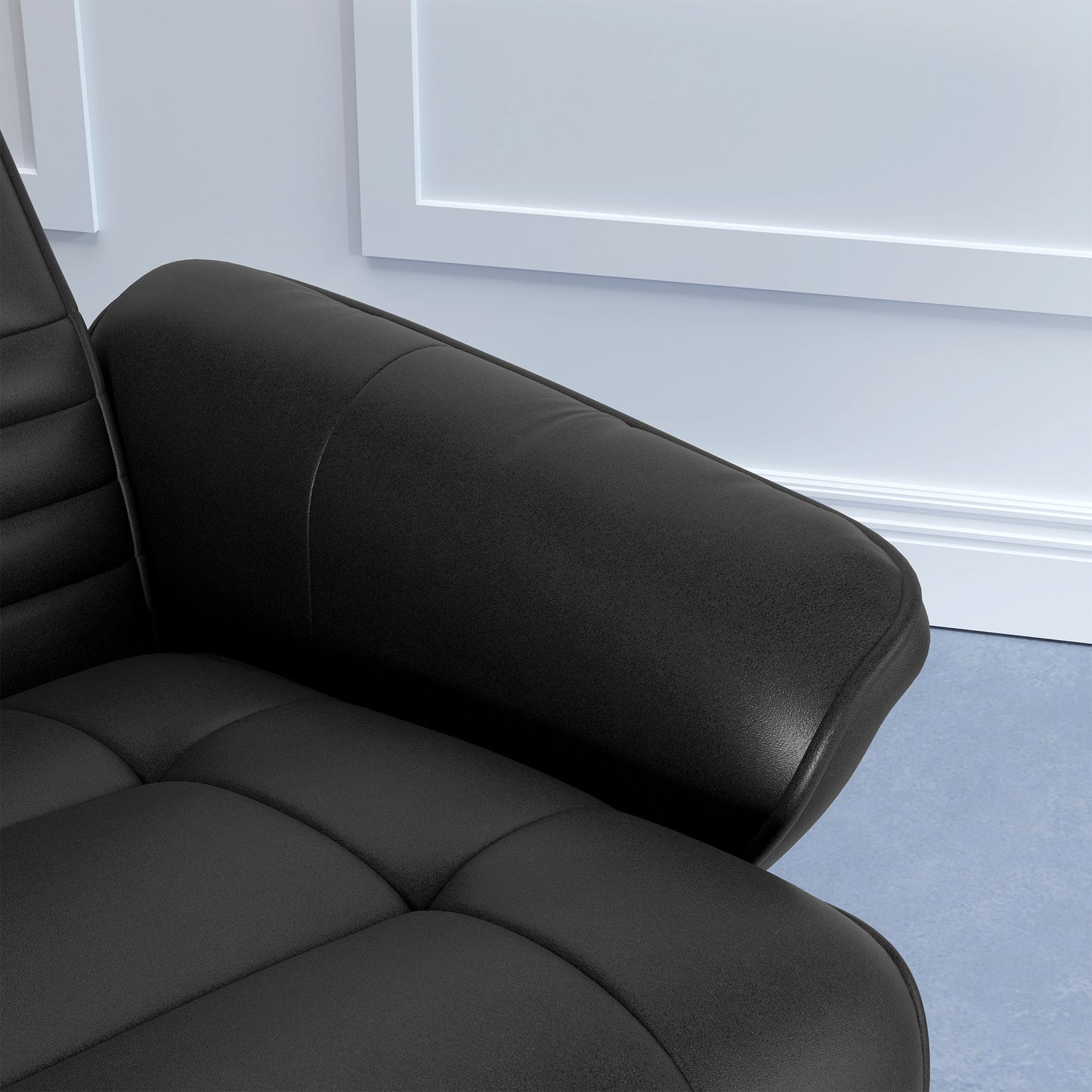 Draaifauteuil – Fauteuil – Accentstoel – Relaxstoel – Stoel Met Hocker – Zwart – Ergonomisch Ontwerp – Microvezel Look – Draagkracht Tot 150 kg