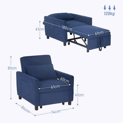 Ligstoel – Slaapstoel – Relaxfauteuil – Ligbed – Opvouwbare Tuinstoel – 3-in-1 Met Verstelbare Rugleuning – Stevig Eucalyptus Hout Met Wieltjes – Blauw