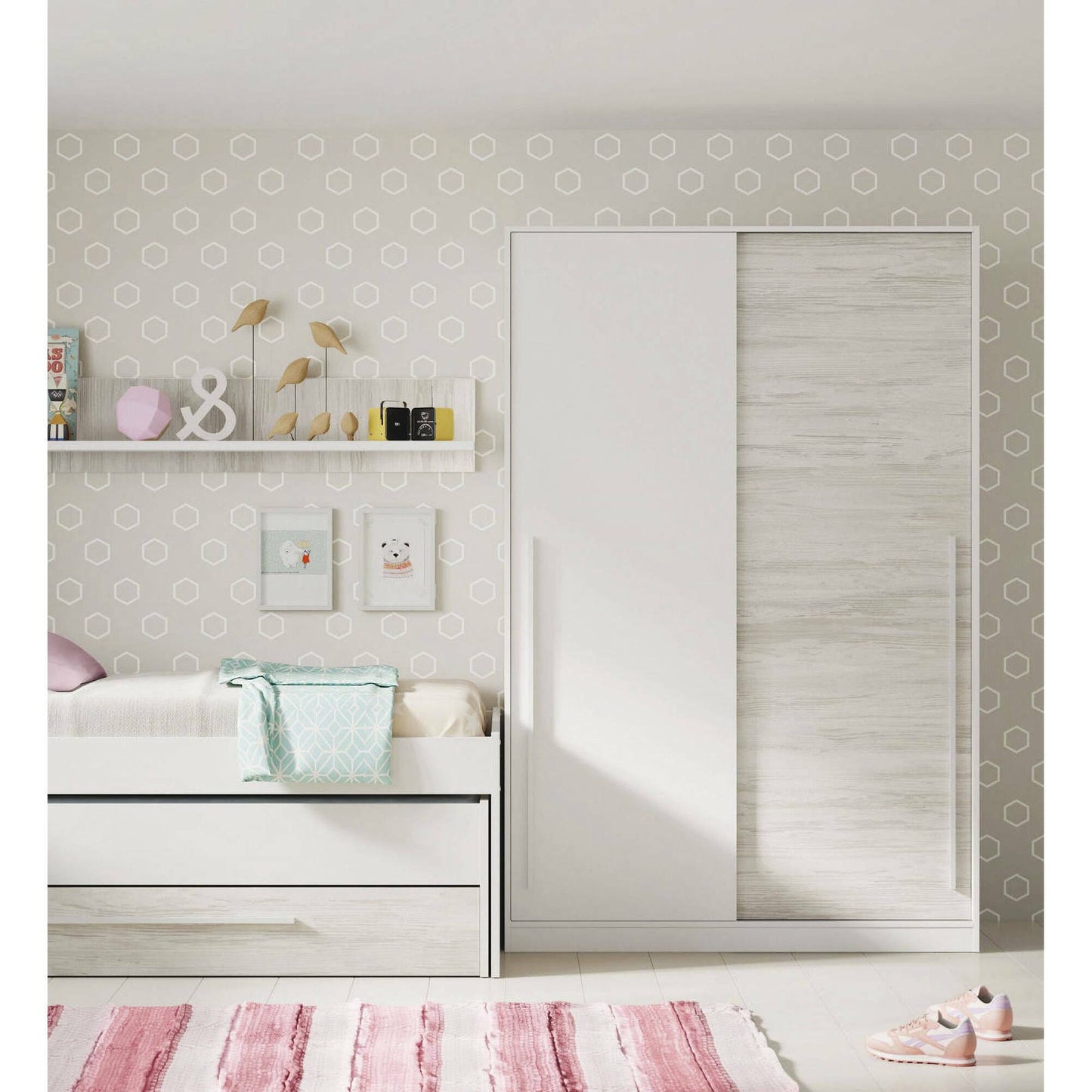 2-Door Wardrobe, Bedroom Closet with Hanging Rod and 3 Shelves, 120x50x200 cm, Available in 2 Colors