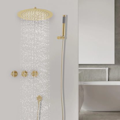 Large Wall-Mounted Rainfall Shower System & Handheld Spray - Stainless Steel Round Shower Head with Hose, Compatible for Bathrooms, Modern Spa Shower Kit (Wall Mounted, NPT 1/2")