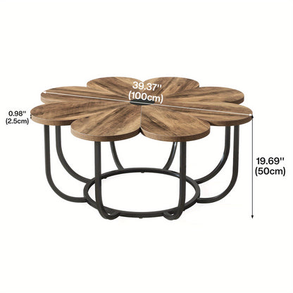Salontafel – Koffietafel – Bijzettafel – Woonkamertafel – Lounge tafel – Bloemvormig tafelblad – Zwart metalen frame – Ruimtebesparend ontwerp – Diameter 100 cm – Hoogte 50 cm