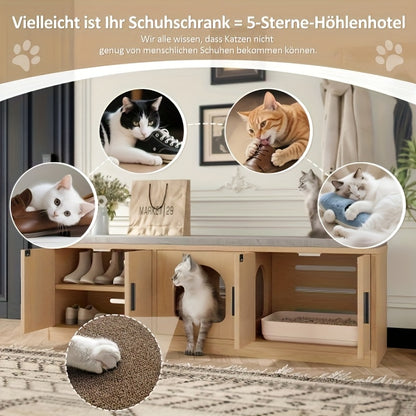 Kattenbakmeubel – Kattenbak Kast – Kattenbakkast – Kattenhuis – Kattenbak Ombouw – Verborgen Ontwerp – Geïntegreerde Krabpaal – Ruim Opbergvak – Natuurlijk Materiaal