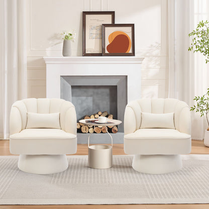 Swivel Accent Chair 360° Barrel Lounge Chair with Modern Striped Backrest | Round Armchair for Living, Bedroom Reading Nook, Hardwood, Non-Adjustable, Wipe Clean