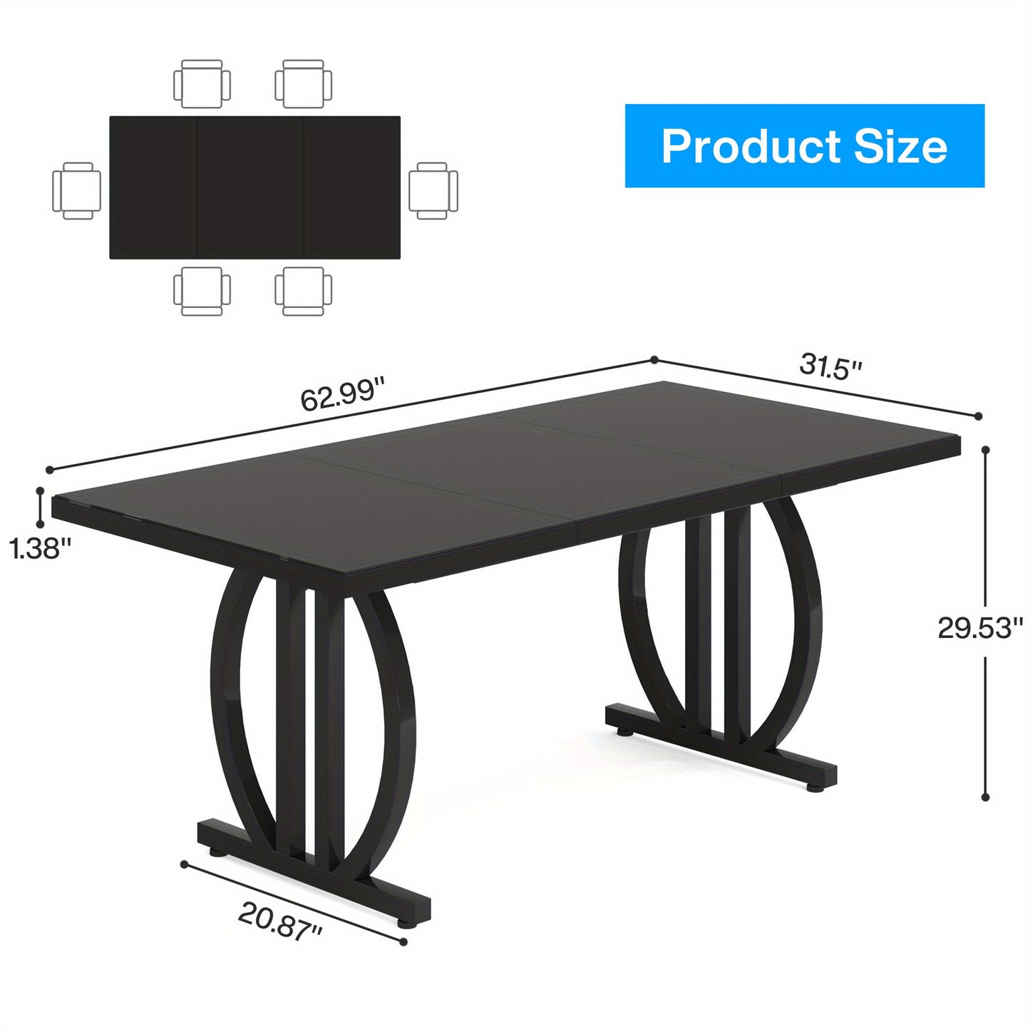 Eettafel – Keukentafel – Tafel – Eetkamertafel – Industrieel Design – 160 cm – Zwart MDF – Metalen Geometrisch Onderstel – Krasbestendig – Ruimtebesparend