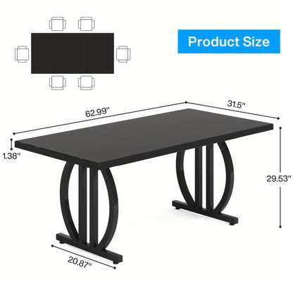 Eettafel – Keukentafel – Tafel – Eetkamertafel – Industrieel Design – 160 cm – Zwart MDF – Metalen Geometrisch Onderstel – Krasbestendig – Ruimtebesparend