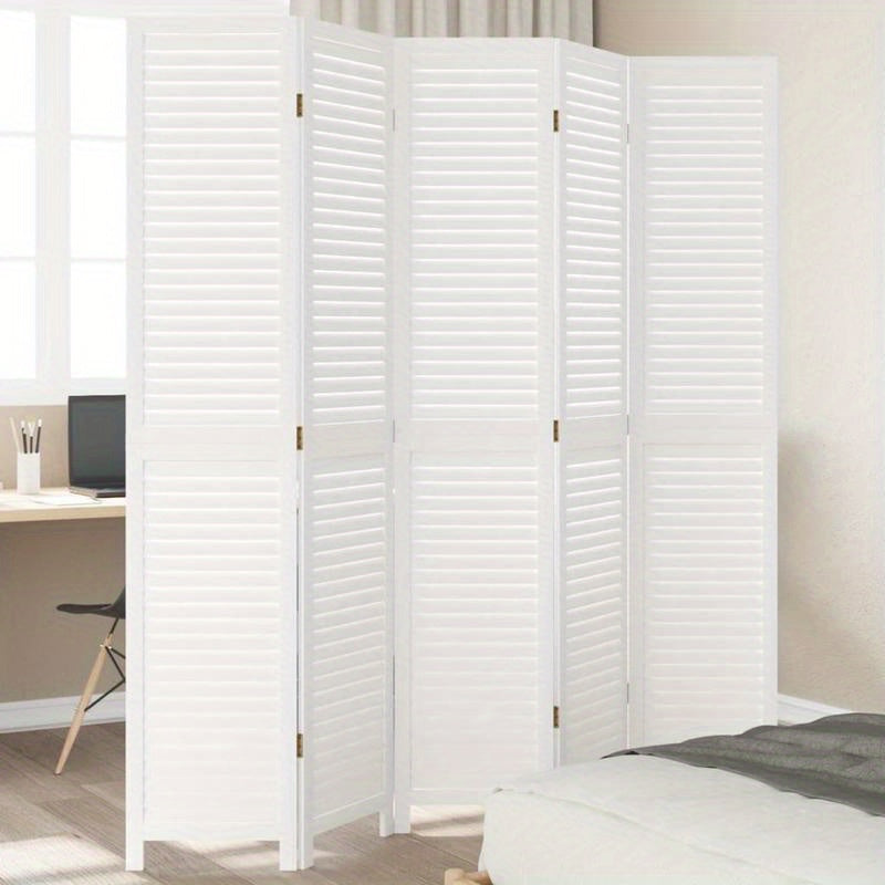 A Room Screen Featuring Five Panels of Solid Paulownia Wood in White. It Is Beautiful And Offers Privacy, Making It Ideal for Offices, Bedrooms, And Living Rooms., Bedroom Partition|Sleek Panel Design|Durable Construction