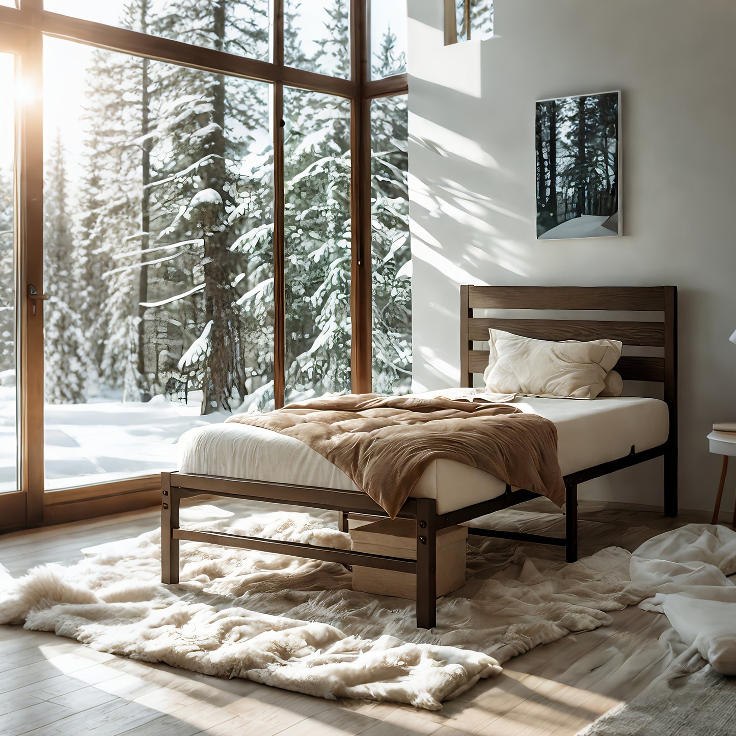 Bedframe – Metalen Bed – Tweepersoonsbed – Slaapbank – Logeerbed – Zwart – 140x200 cm – Stabiel Met Hoog Hoofdeinde – Lattenbodem Inclusief