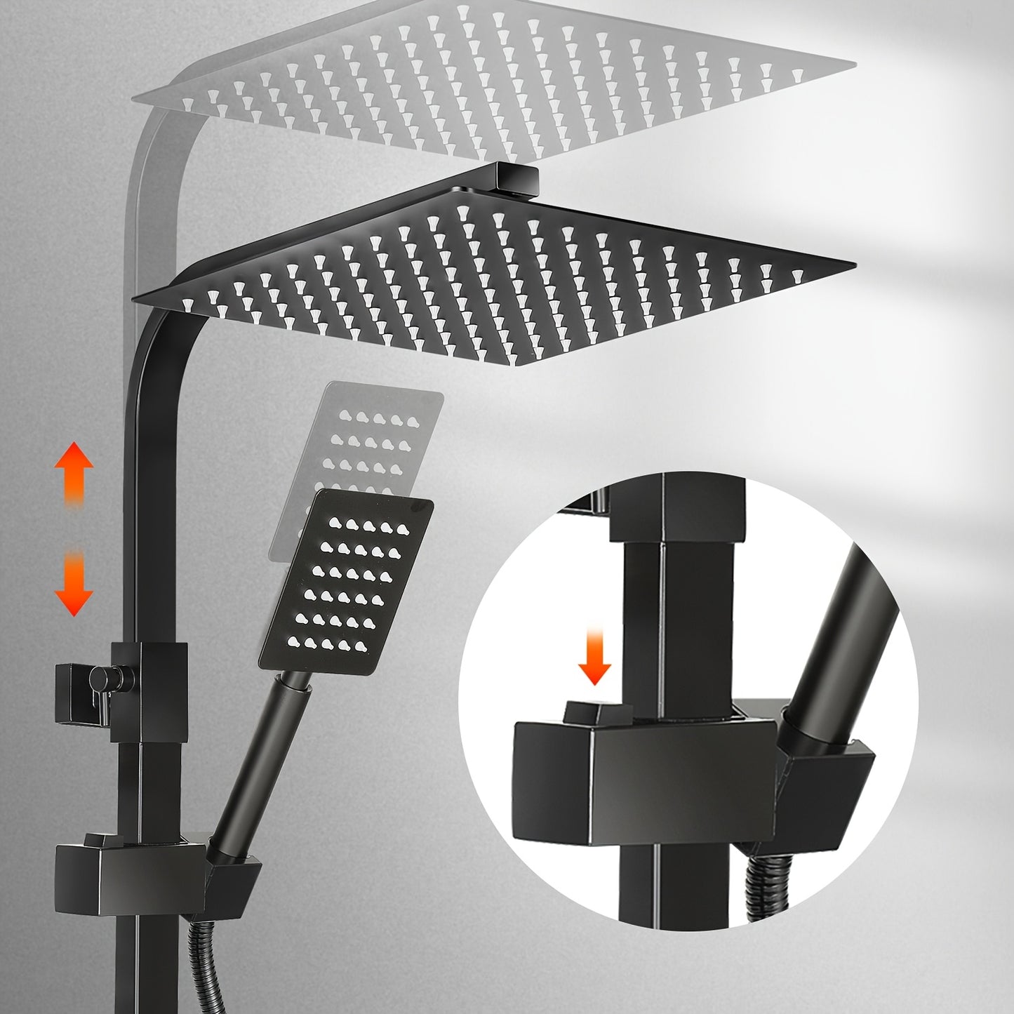 Thermostatische Douche – Doucheset – Regendouche – Handdouche – Bidet Douche – Mat Zwart Design – Waterkracht Aangedreven Display – Verstelbare Hoogte & Luchtverrijkte Waterstraal