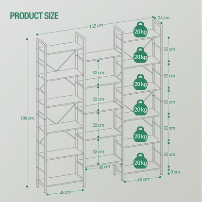 Boekenkast – Boekenplank – Wandrek – Opbergkast – Boekenrek – Vrijstaand – 17 Planken – Verstelbare Afstand – 24x152x186 cm – 340 kg Draagkracht